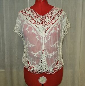 Adiktd Cream Sheer Crochet Lace Cover-Up Top